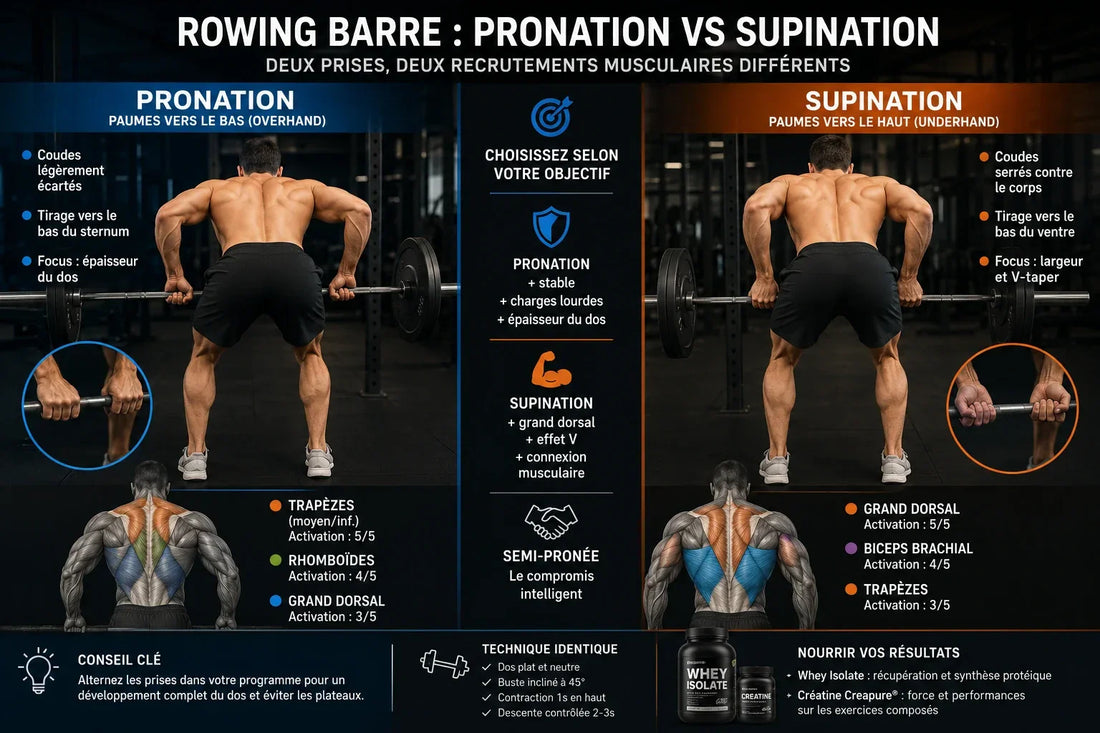 Rowing barre en pronation ou supination : quelle prise pour quels muscles ?