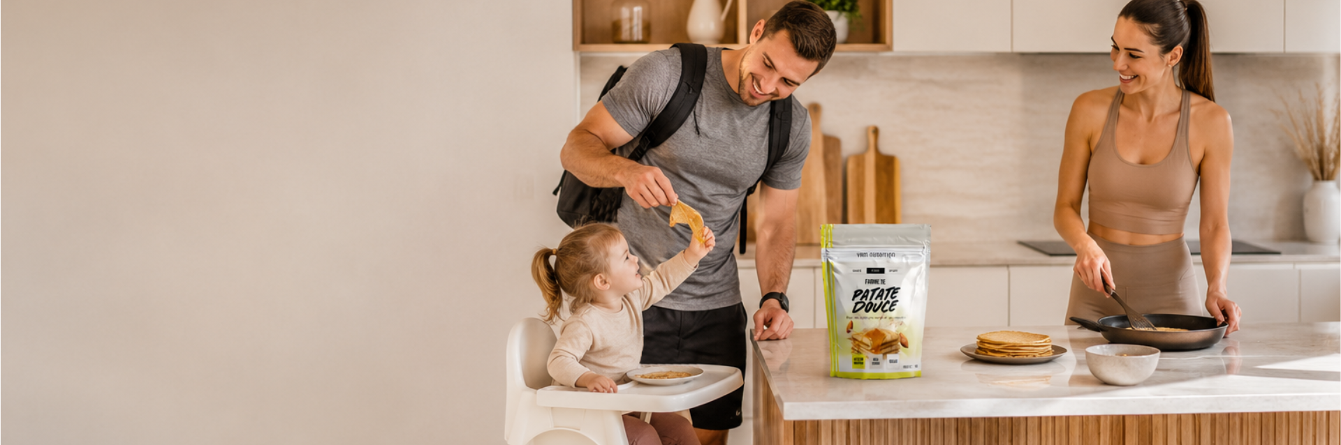 Famille cuisinant avec la farine de patate douce YAM